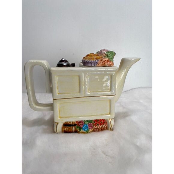 Ceramic Kitchen Stove with Kettle Food Towels Fruit Basket Decorative Tea Pot - Picture 3 of 5